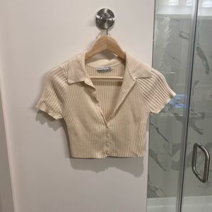 Urban Outfitters Lucca Ribbed Casual Preppy Crop Top Polo Sweater